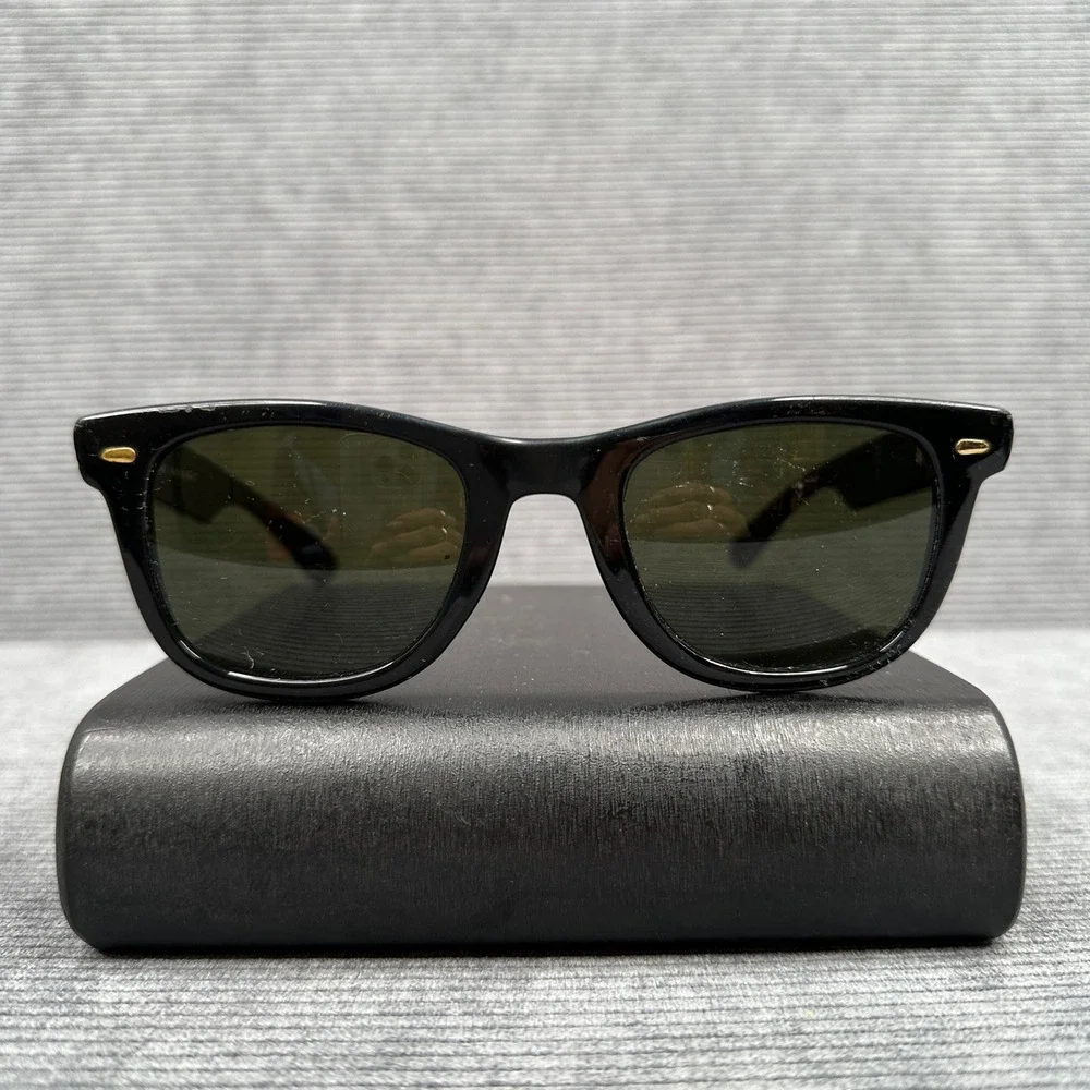 Pacific Eye Sunglasses Made in France Black Wayfarer Gold Detail Vintage Style